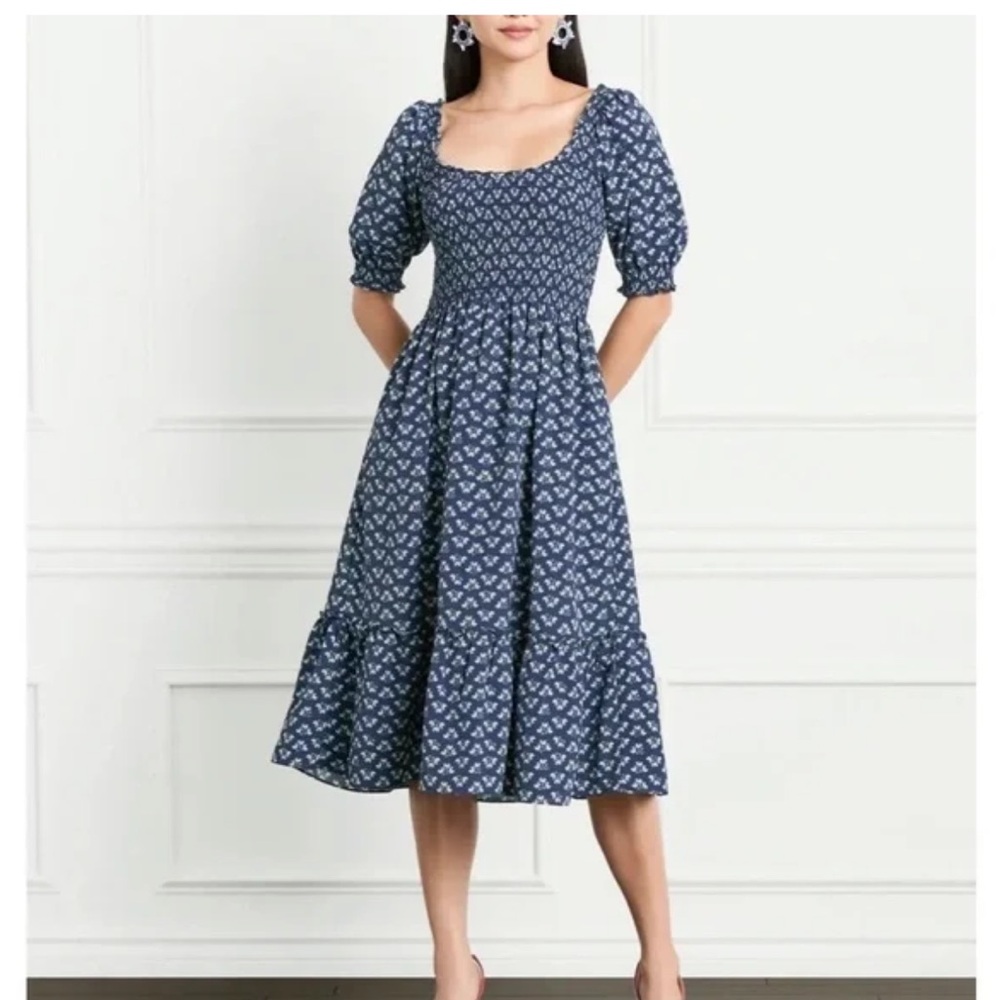 Hill House Louisa Navy Posy Crepe Dress